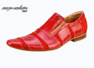 Półbuty męskie wizytowe czerwone wsuwane zamsz skóra [MODEL:709-11 rosso euro]