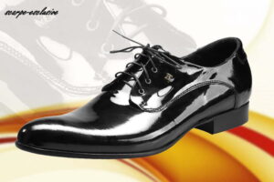 Sznurowane wizytowe buty włoskie biznesowe męskie skórzane czarne lakierki wiedenki derby [MODEL: 768-01 nero vernice]