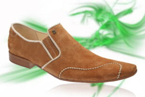 Wsuwane półbuty męskie beżowe toffi zamszowe zdobienie szycie ręczne [MODEL:749-03 volpe camoscio]