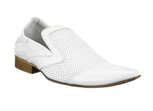 Półbuty męskie białe skórzane klapki dziurki lato [MODEL:656-13 riva]