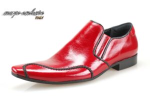 Wizytowe wsuwane skórkowe czerwone półbuty zdobienie [MODEL:749-11]