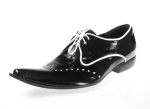 Odważne półbuty wizytowe sznurowane męskie skórzane szpic [MODEL:797-01 nero vernice bianco]