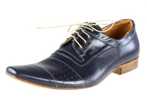 Wizytowe półbuty włoskie męskie perforowane sznurowane niebieskie skórzane [MODEL: 698B-91 Blue arcadia]