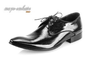 Wizytowe półbuty  męskie skóra licowa derby oxford sznurowane angielki czarne skórzane [MODEL: 823-01 Nero riva]
