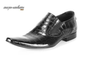 Obuwie wizytowe wsuwane czarne wizytowe wytłaczane imitacja skóry węża [MODEL: 802-01 Nero cayman]