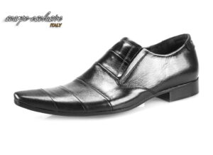 Półbuty wizytowe wsuwane skórzane męskie czarne [MODEL:782-01]