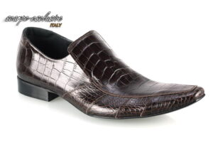 Buty wizytowe męskie brązowe wsuwane imitacja skóry węża [MODEL:794-03]