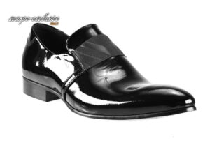 Wizytowe skórzane czarne lakierki wsuwane półbuty męskie [MODEL: 833-01 Nero vernice]