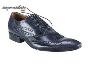 Obuwie wizytowe męskie sznurowane skórkowe szkoty granatowe  [MODEL: 759-91 Blue arcadia]