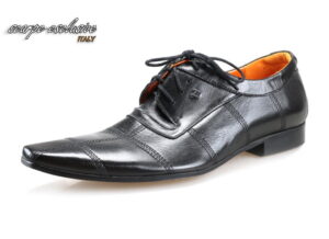 Obuwie wizytowe włoskie półbuty sznurowane czarne skórkowe [MODEL: 693-01 Nero euro]
