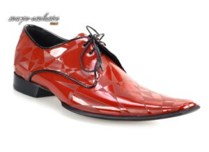 Obuwie wizytowe męskie skórzane lakierki sznurowane skórkowe [MODEL: 800-11 Rosso vernice laser]