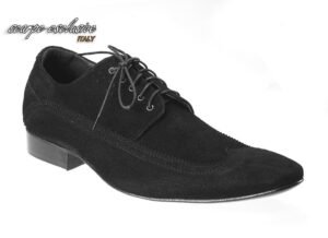 Obuwie wizytowe czarne skóra zamsz szkoty sznurowane  [MODEL: 755-01 Nero camoscio]