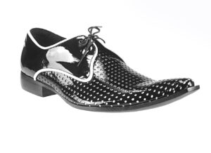 Oryginalne obuwie męskie wizytowe sznurowane kropki lakierki [MODEL: 877-01 Nero vernice/bianco]