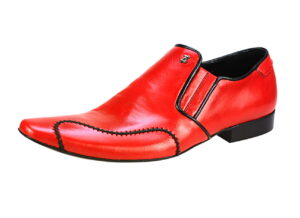 Obuwie wizytowe męskie wsuwane czerwone skórzane zdobienie szycie ręczne 38-46 [MODEL:  749b-11 Rosso euro]