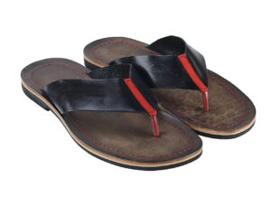Klapki męskie japonki skórzane czarne czerwone lato buty kolorowe [ 851-01]