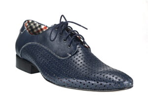 Obuwie wizytowe sznurowane męskie granatowe skórkowe buty perforowane [MODEL: 899-91 Blue arcadia]