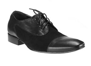 Półbuty męskie wizytowe skórzane męskie derby oxford sznurowane czarne zamsz 38-46 [MODEL: 711-01 Nero euro+camoscio]