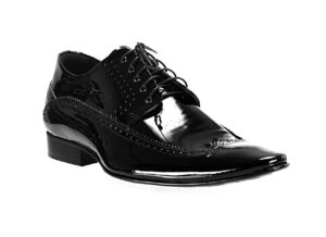 Włoskie obuwie wizytowe sznurowane czarne lakierki szkoty skórkowe oxford derby [MODEL: 913-01 Nero vernice]