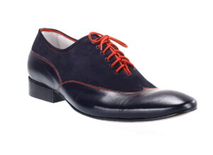 Półbuty sznurowane wizytowe granatowe czerwone skóra zamsz [MODEL: 820-91 Blue arcadia/camoscio]