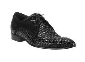 Sznurowane półbty wizytowe skórzane męskie derby oxford [MODEL: 940-01 Nero florentic/treccia]