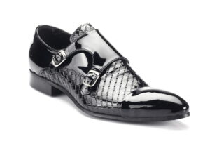 Wsuwane wizytowe półbuty sprzączki lakierki pleciona skóra [MODEL: 969-01 Nero vernice]