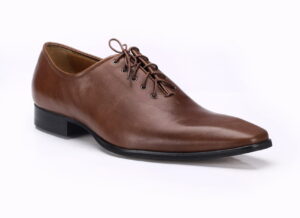 Sznurowane półbuty męskie wizytowe brązowe skórkowe buty wiedenki oxford derby broksy [MODEL: 972-07 Brown]