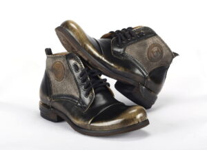 Wysokie włoskie glany sznurowane skórkowe czarne beżowe do kostki męskie oliwka [MODEL: 826-52 Nero/beige]