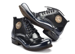 Sznurowane włoskie glany granatowe skórkowe niebieskie kozaki męskie skórzane do kostki [MODEL: 826-93 Blue florentic]