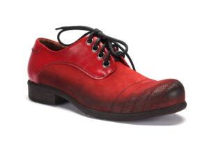 Półbuty męskie Colin Farrell włoskie glany sznurowane czerwone skórkowe zamsz [ MODEL: 729-11 rosso euro/camoscio]