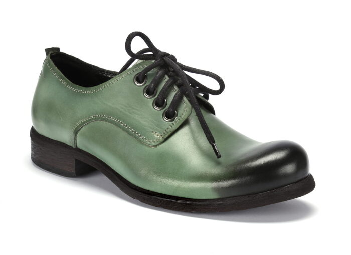 Włoskie glany półbuty męskie Colin Farrell  old sznurowane niskie zielone skórzane malowane ręcznie [MODEL: 729-16G Green King]