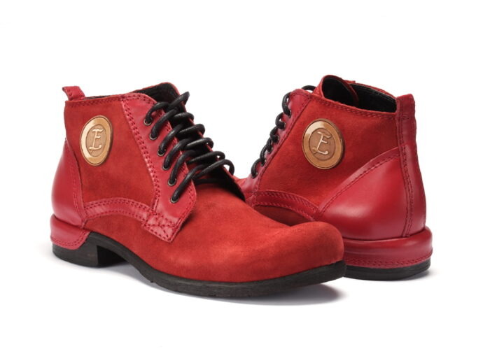 Półbuty męskie włoskie sznurowane glany bordowe zamszowe skórzane 39-46 [MODEL: 826-84 Rosso camoscio/euro]