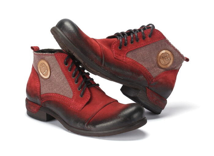 Wysokie włoskie glany do kostki skórzane męskie sznurowane czerwone bordowe zamszowe [MODEL: 826-11 Camoscio]