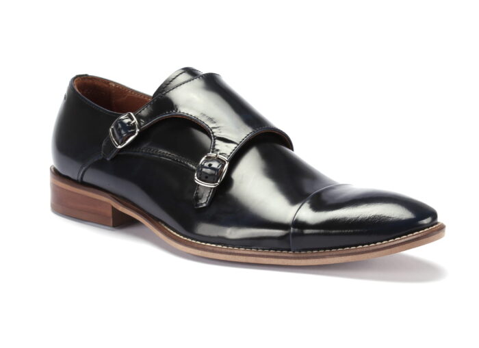 Buty męskie wizytowe wsuwane skórzane lakier sprzączki [MODEL:  1027-93 Blue florentic ]