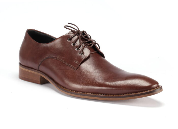 Włoskie półbuty męskie wiedenki derby sznurowane brązowe skóra licowa [MODEL: 1025-07 Brown]