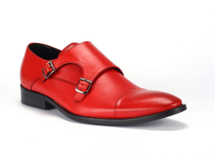 Odważne półbuty męskie skórzane czerwone sprzączki [MODEL: 1005-11 Verniciato rosso]