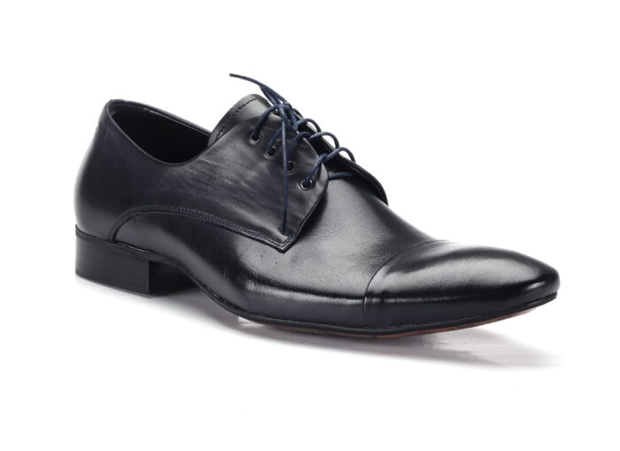 Sznurowane wizytowe półbuty wiedenki oxford granatowe skóra licowa [MODEL: 996-94 Granat bafllo]