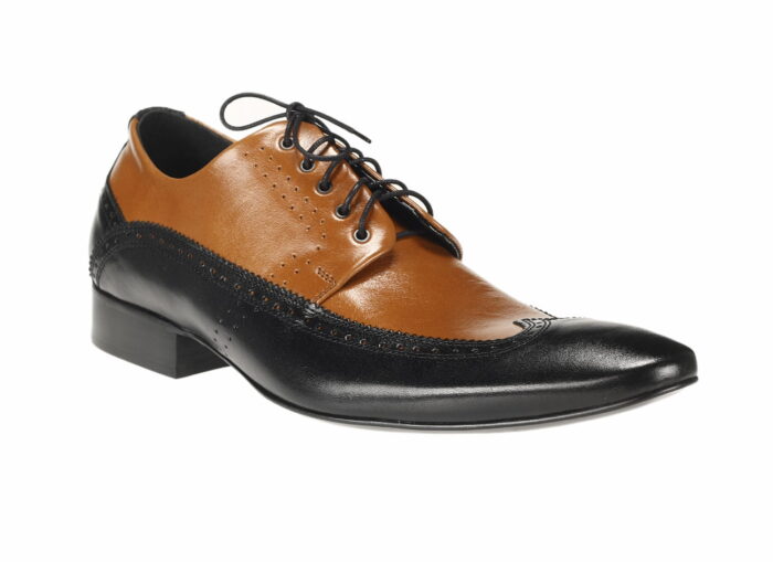 Szkoty brązowe czarne sznurowane wizytowe męskie skórzane [MODEL: 755-01-04 Nero / Brown]