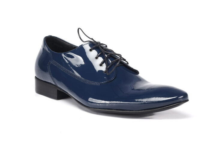 Wizytowe półbuty męskie lakierki skórzane granatowe sznurowane [MODEL: 910-93 Blue vernice]