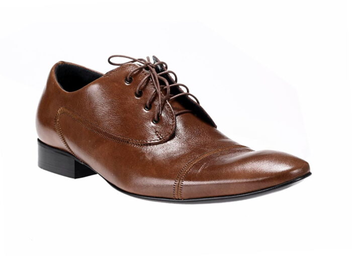 Półbuty wizytowe sznurowane skórkowe brązowe 38-46 [MODEL: 711-07 Brown]
