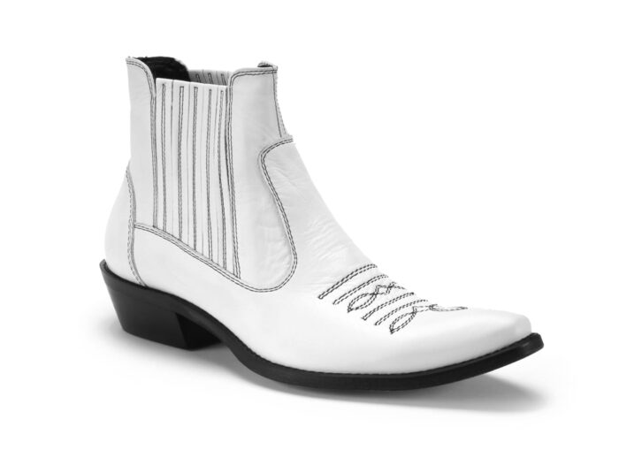 Kowbojki włoskie skórzane białe wysokie ocieplane [MODEL: 810-13 Bianco-nero]