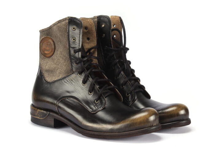 Wysokie glany męskie skórzane sznurowane [MODEL: 736-52 Nero/beige]