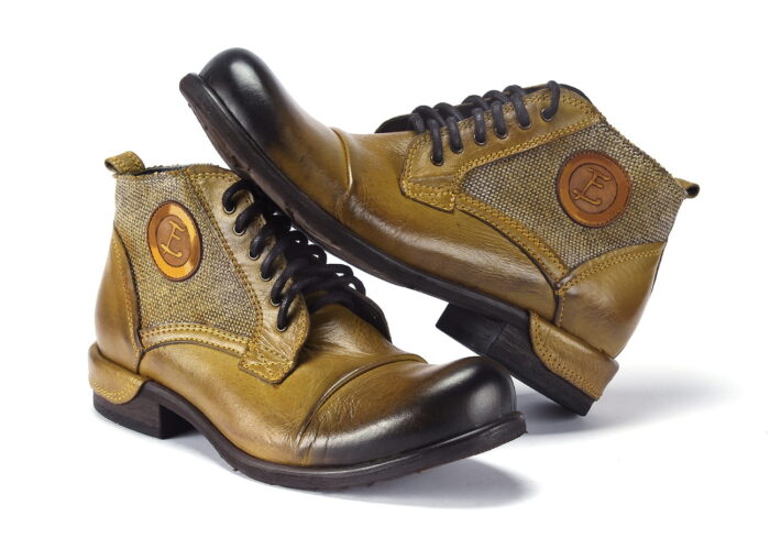 Wysokie glany włoskie do kostki męskie sznurowane kozaki ocieplane skórzane żółte [MODEL: 826-15 Giallo]