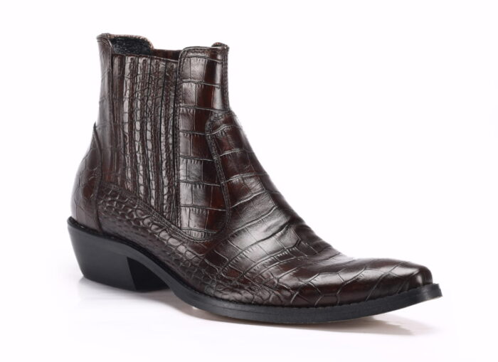 Włoskie kowbojki wysokie wsuwane skóra wytłaczna 38-46 [MODEL:  810-17 Cayman brown]