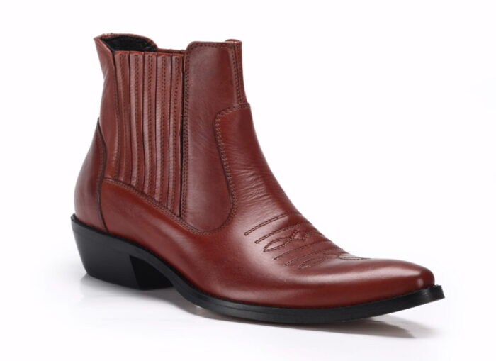 Wysokie skórzane kowbojki męskie haft ocieplane [MODEL:  810-14 Brown Arancione ]