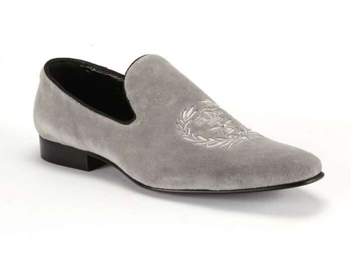 Odważne mokasyny wizytowe męskie wsuwane aksamit 38-45 [MODEL:  1217-98 Grigio herb]