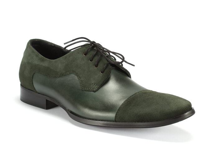 Sznurowane półbuty męskie skórzane zamszowe zielone [MODEL: 1067-90 Verde baflo/camoscio]