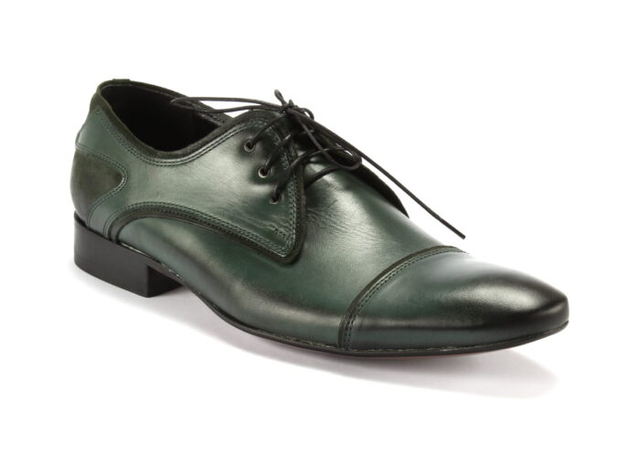 Włoskie półbuty wizytowe męskie zielone skórzane sznurowane [MODEL: 938-90 Verde baflo/camoscio]