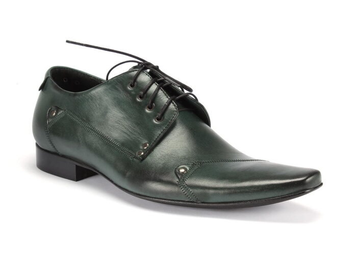 Obuwie włoskie wizytowe męskie skórzane zielone nity [MODEL:  1071-90 Verde baflo]