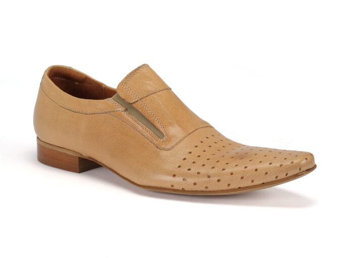 Wizytowe półbuty męskie skórzane beżowe kremowe dziurki lato wsuwane 38-46 [MODEL: 809-52 Beige]