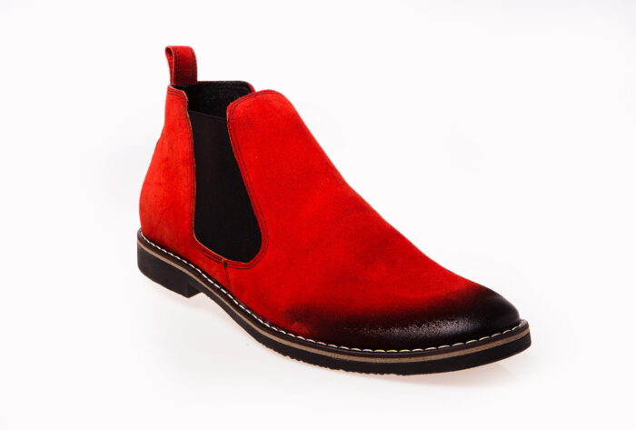 Sztyblety męskie wsuwane skórzane zamszowe czerwone czarne do kostki [MODEL: 917-11 Camoscio rosso]